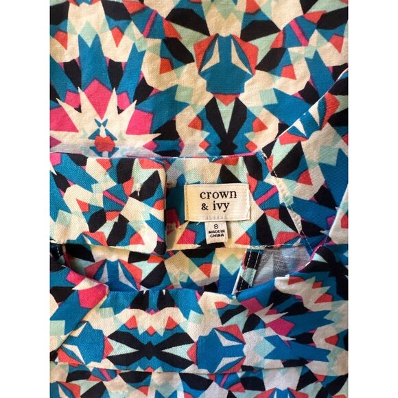 💖Crown & Ivy Womens Geometric Print Sleeveless Dress Button Closure Size Large - Picture 8 of 8